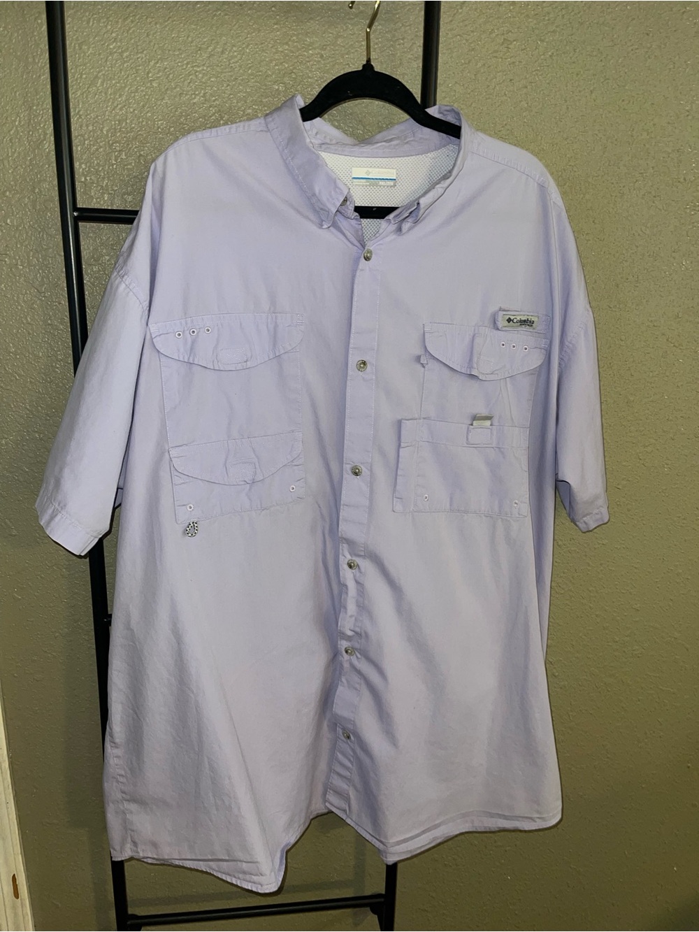 Columbia Men’s Short Sleeve Button-Front Shirt — Light Lavender